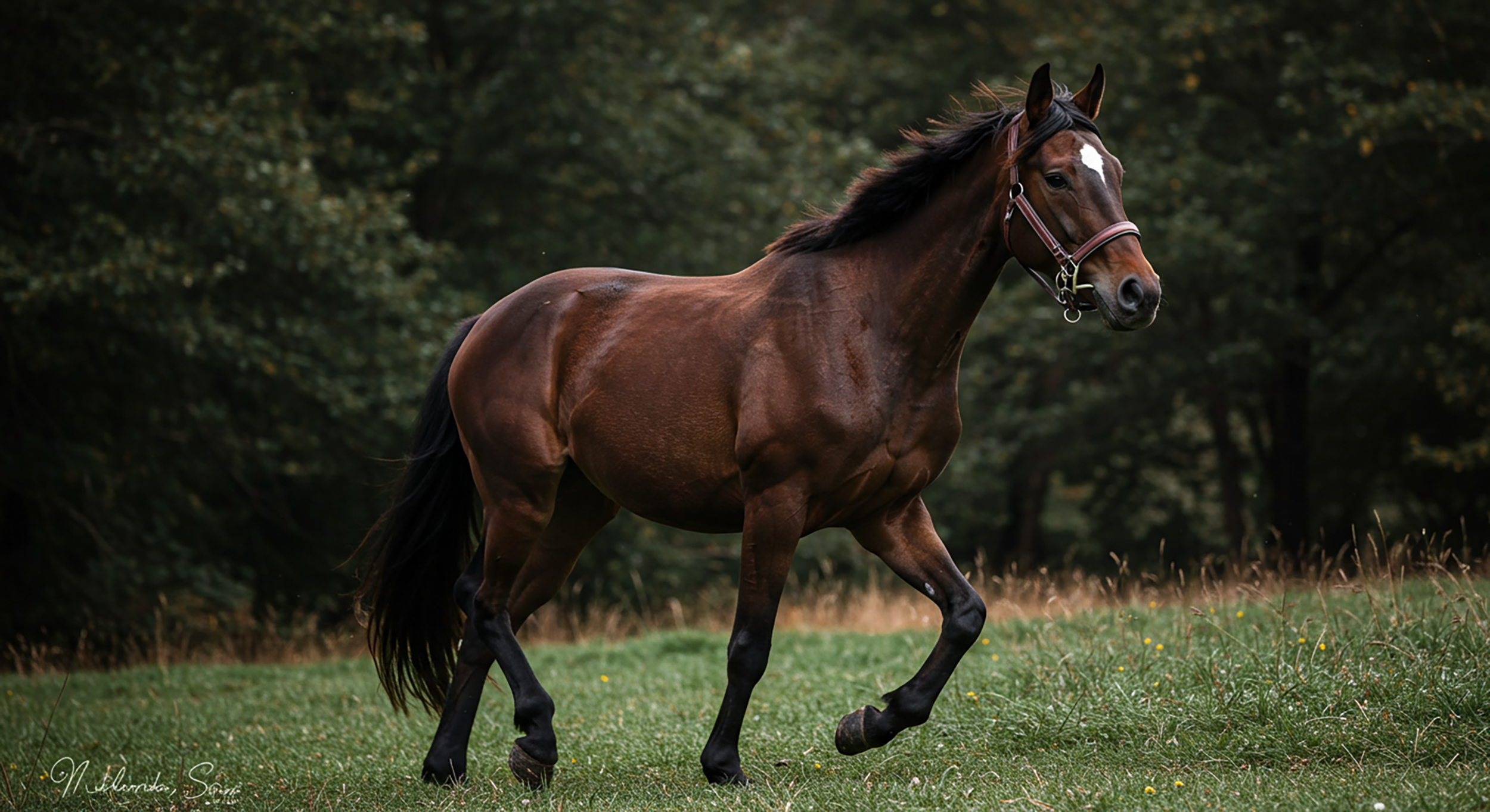 A horse running in a field