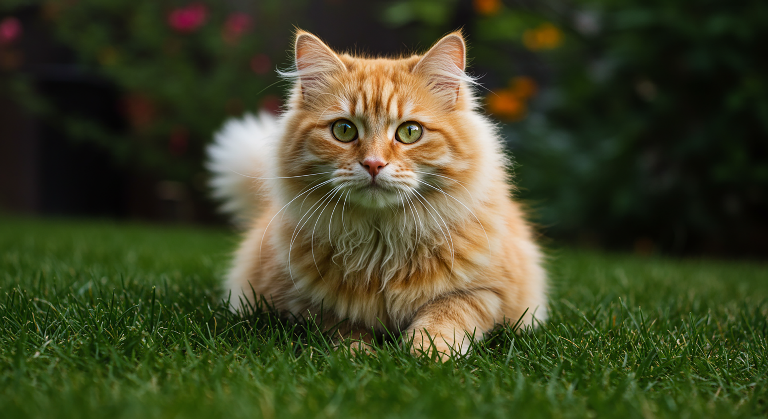 A cat running in the grass